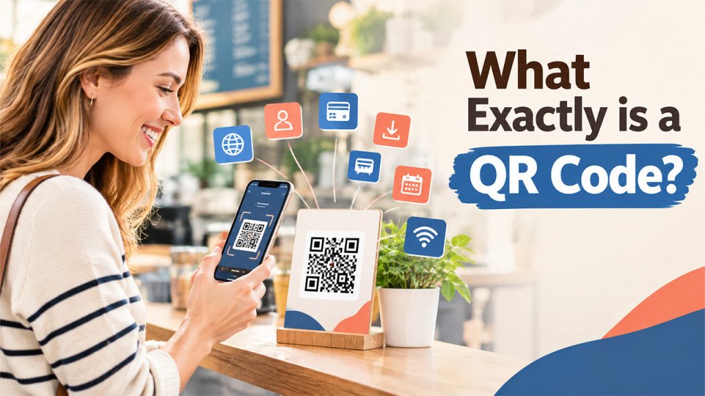 Customer scanning a QR code to access digital content and business services