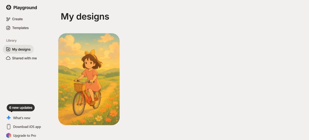 Illustration of a girl in a pink dress riding a bicycle along a flower-lined path at sunset