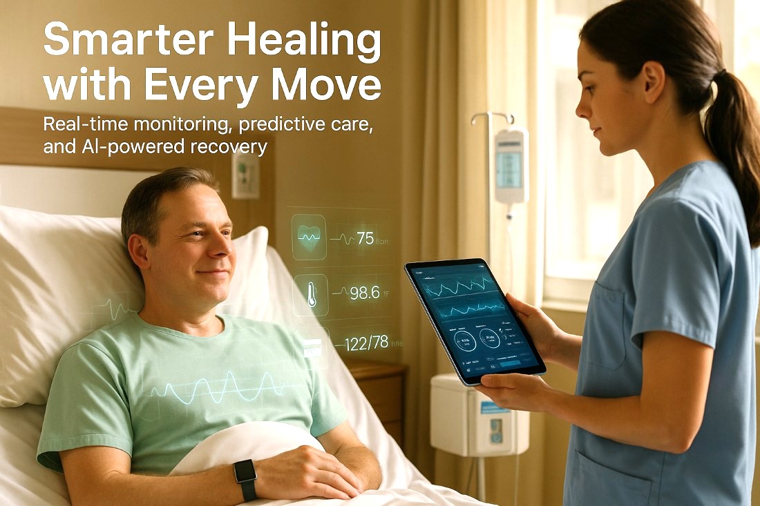Realistic image of a person exercising with a wearable device, displaying real-time fitness data and health analytics as part of iofbodies.com applications.