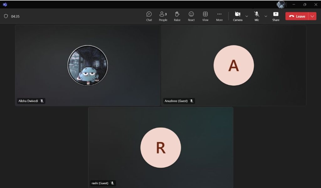 Microsoft Teams join meeting screenshot showing three participants with muted microphones, including guests and user avatars