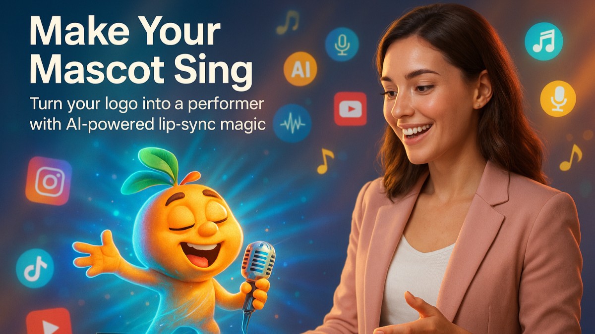 AI singing mascot performing on virtual stage with marketer controlling holographic avatar using Pippit lip sync technology