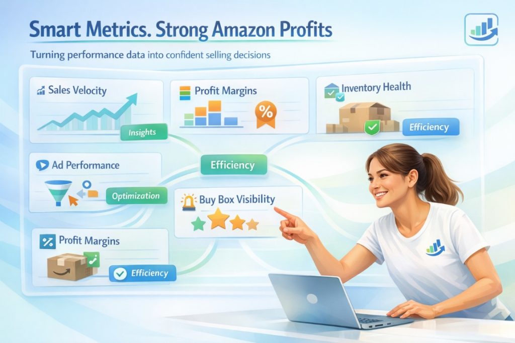 Amazon profits driven by core analytics metrics including sales velocity profit margins inventory health and ad performance