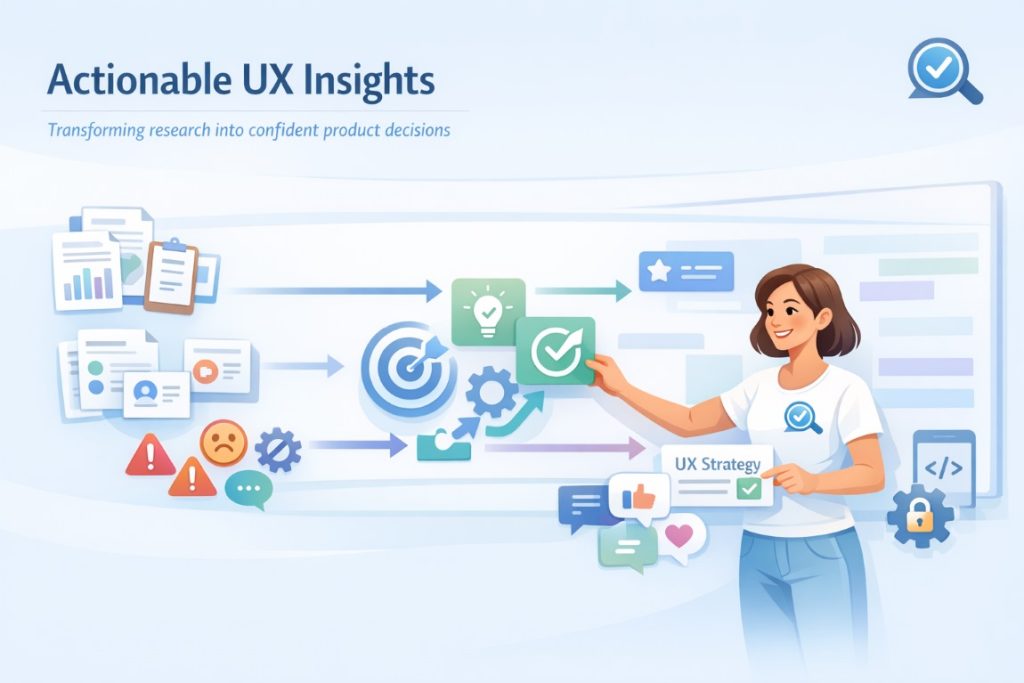 Product Discovery Phase infographic showing how UX teams turn research data and customer feedback into actionable UX insights