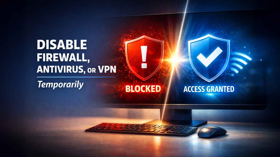 Disable Firewall, Antivirus, or VPN Temporarily
