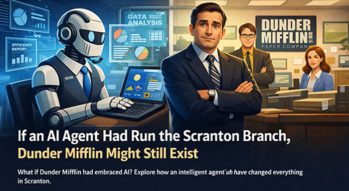 AI agent managing business workflow automation in a Dunder Mifflin office scenario