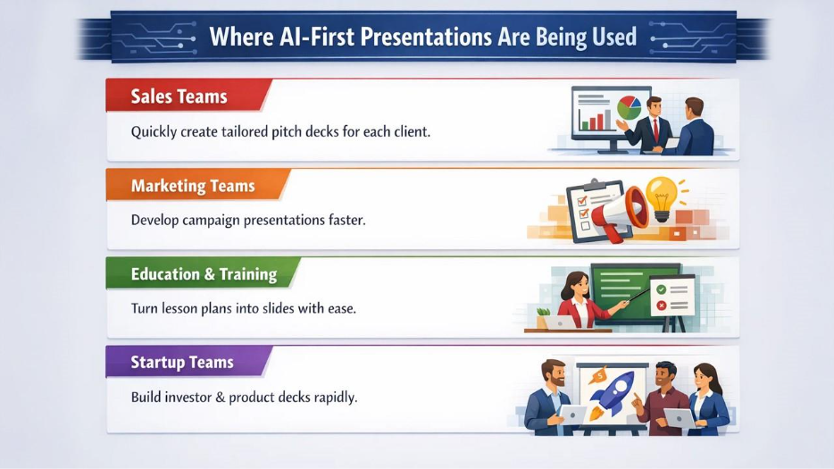 AI-first presentations used by sales, marketing, education, and startup teams