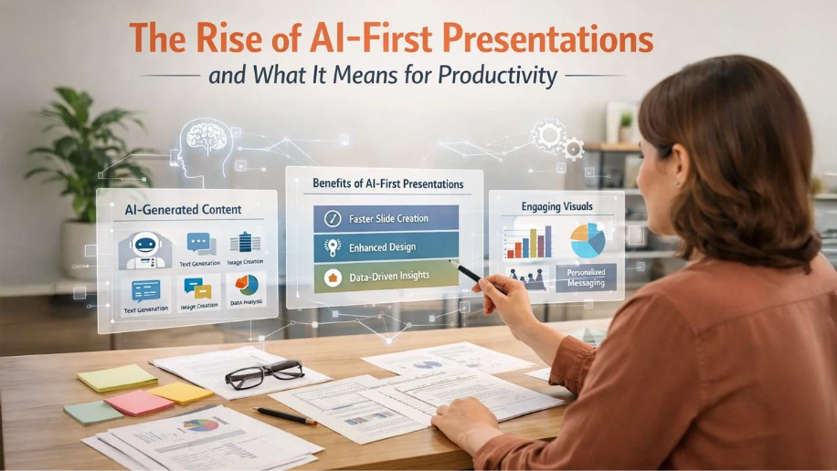 AI-first presentations workflow showing AI-generated slides improving productivity