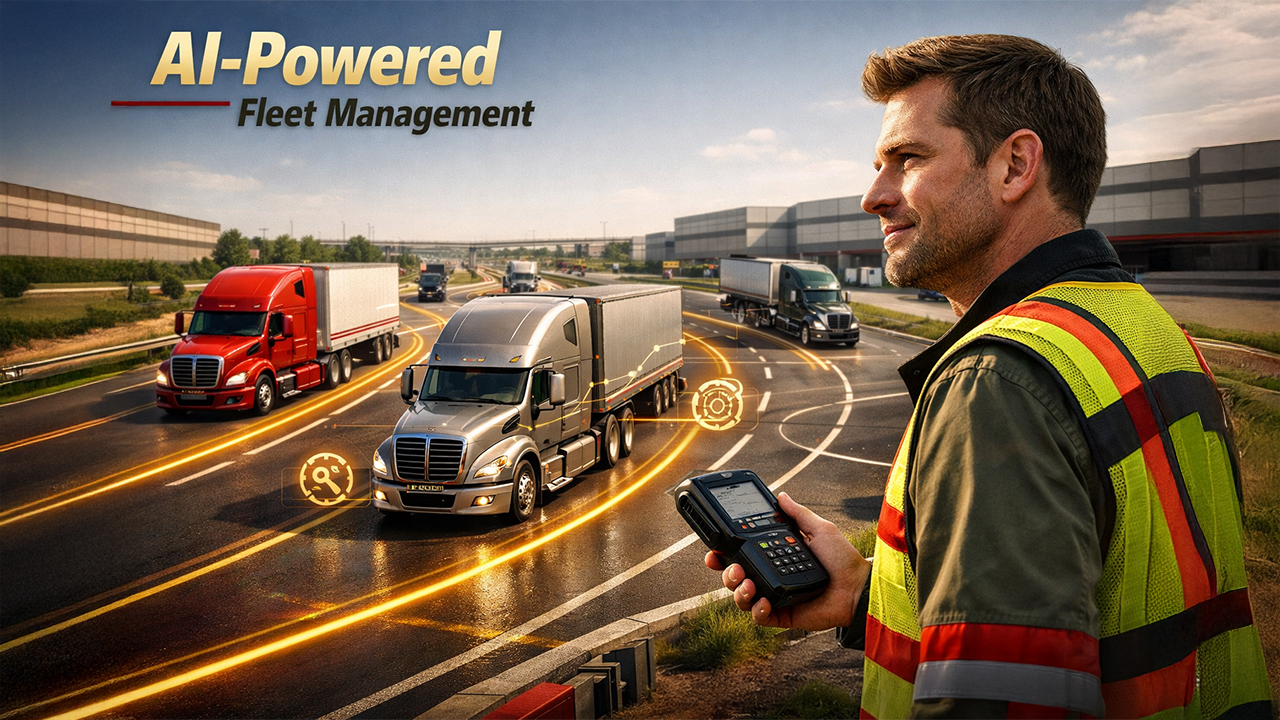 AI in fleet management system monitoring trucks in real time with smart logistics tracking and route optimization technology