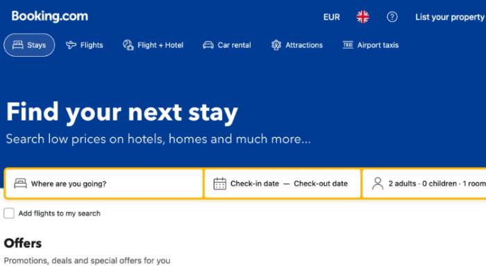 Booking.com online travel booking platforms with AI trip planning