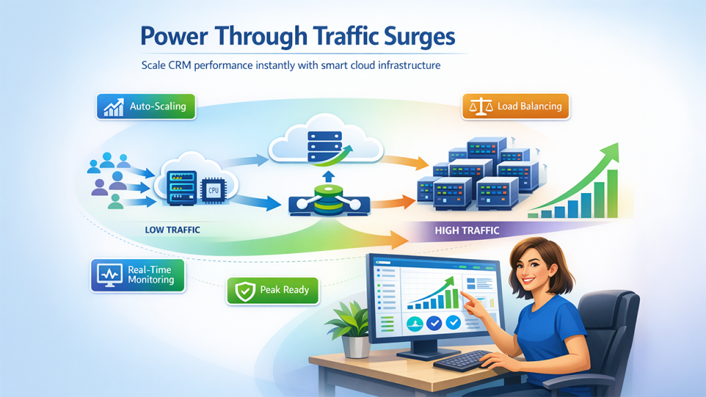 Cloud hosting scaling resources during CRM traffic spikes compared to bare metal servers