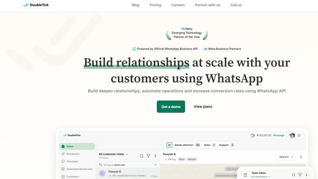 DoubleTick WhatsApp automation software interface for marketing and sales automation