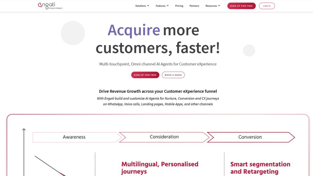 Engati WhatsApp automation software interface showing chatbot builder and marketing automation workflows