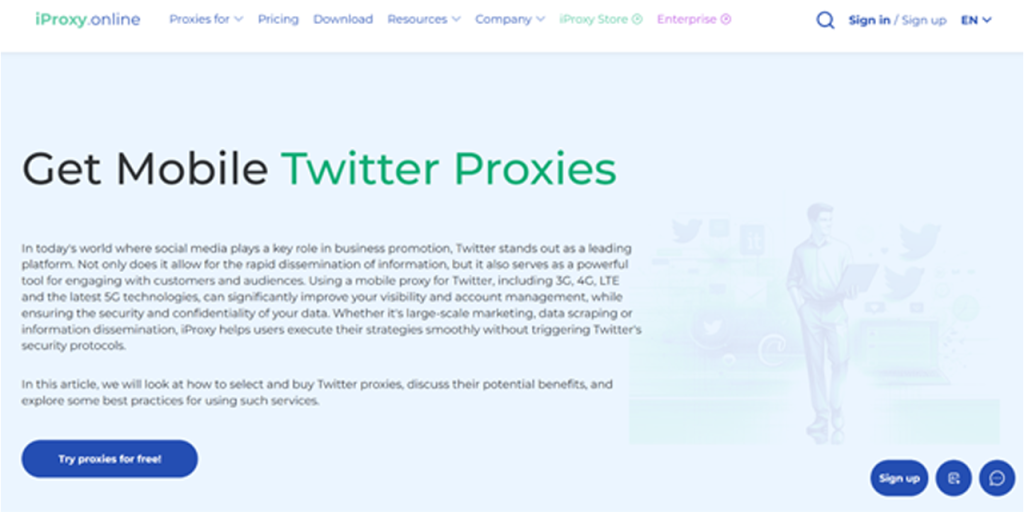 iProxy.online Twitter proxy service providing secure mobile proxies for managing multiple Twitter accounts