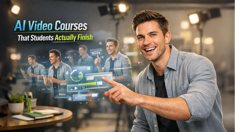 Educational video created using Kling 3.0 Motion Control showing an AI instructor teaching an online course