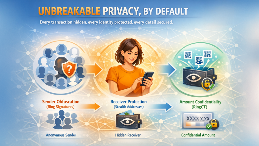 Monero vs Bitcoin privacy comparison showing Monero privacy advantages like ring signatures stealth addresses and hidden transaction amounts