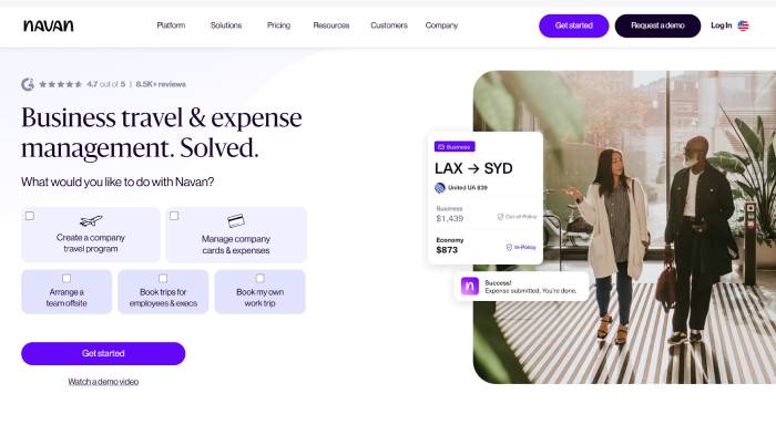 Navan corporate travel booking platforms with AI travel management features