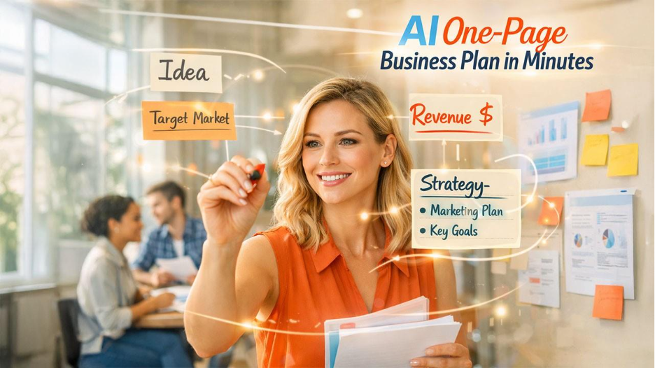 Key benefits of a one-page business plan showing clarity, efficiency, and AI-powered planning