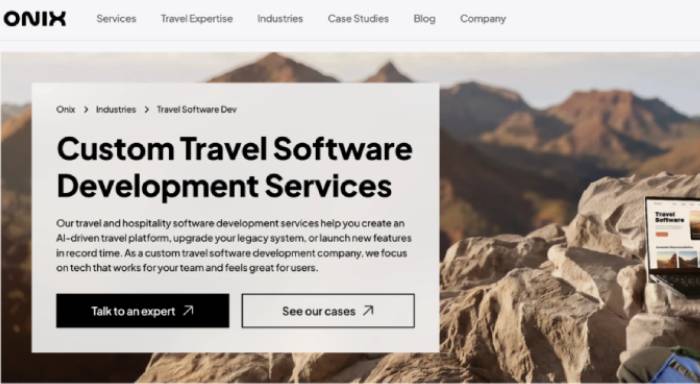 Onix travel booking platforms software development and AI-powered booking solutions