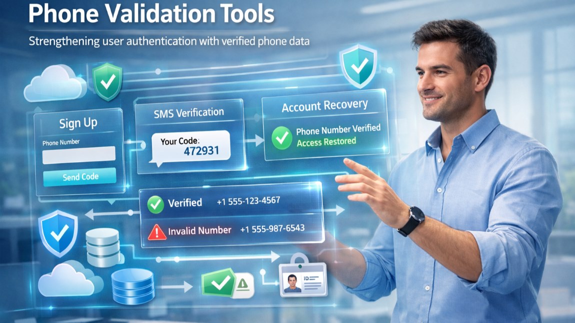 Phone validation tools verifying phone numbers to improve user authentication and account security