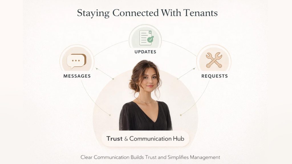 Landlord staying connected with tenants across multiple properties using digital communication tools