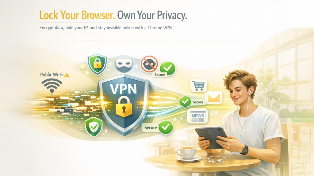 VPN for Chrome encrypting data and hiding IP to close online privacy gaps