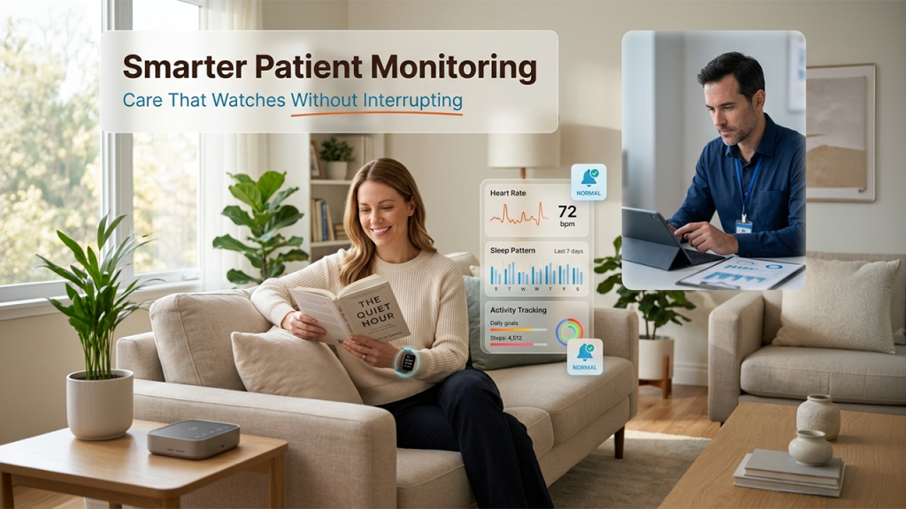 AI in home health care management showing smart patient monitoring and digital care coordination