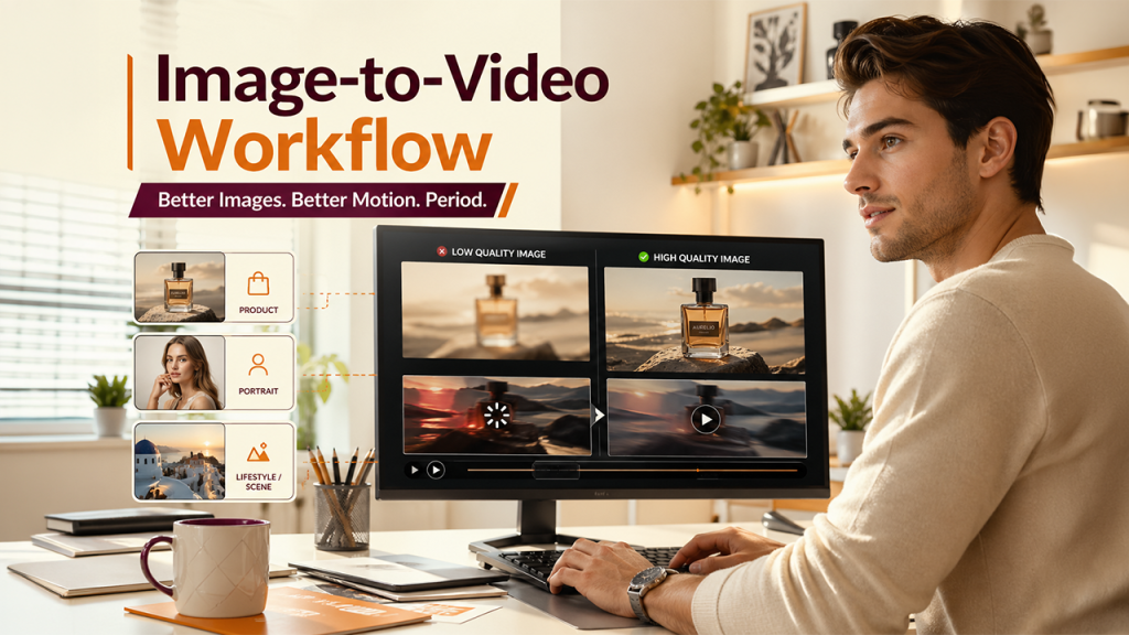 Different image types uploaded in image-to-video-AI including product, portrait, and scene for motion testing