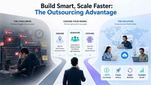 Team collaborating remotely to outsource software development efficiently