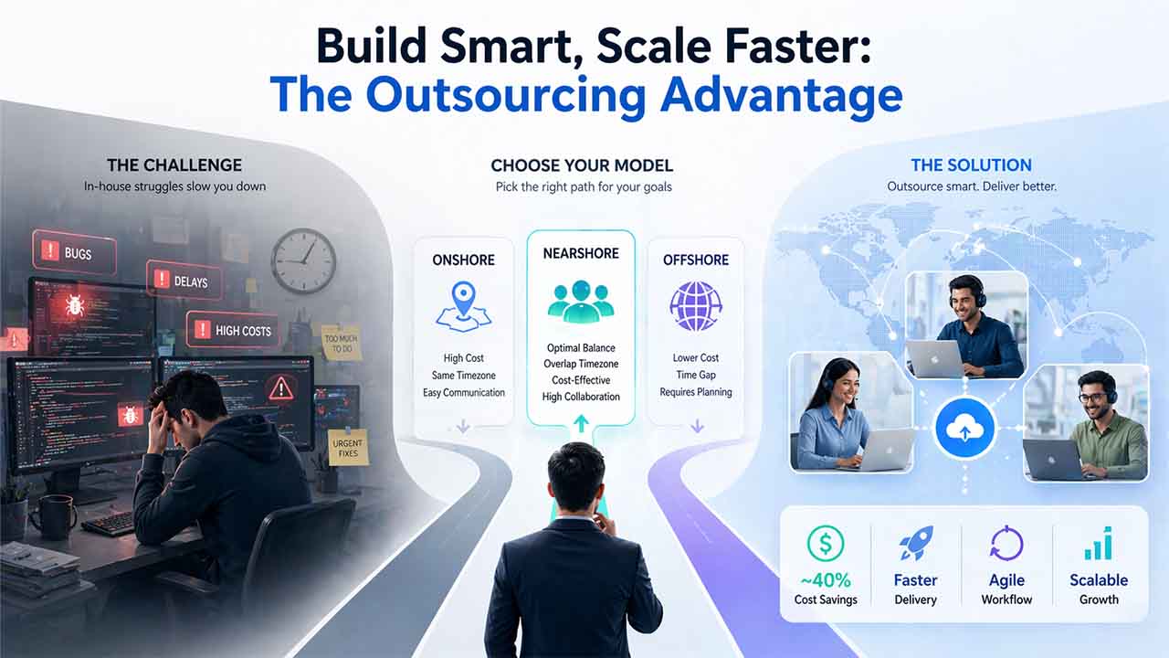 Team collaborating remotely to outsource software development efficiently