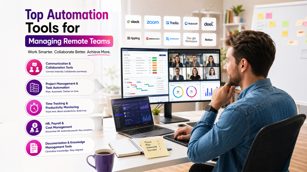 Top automation tools for managing remote teams with collaboration, project tracking, and workflow software