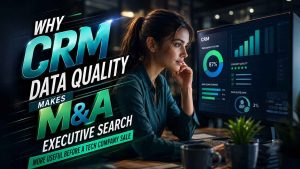 CRM data quality dashboard supporting M&A executive search and tech company sale preparation