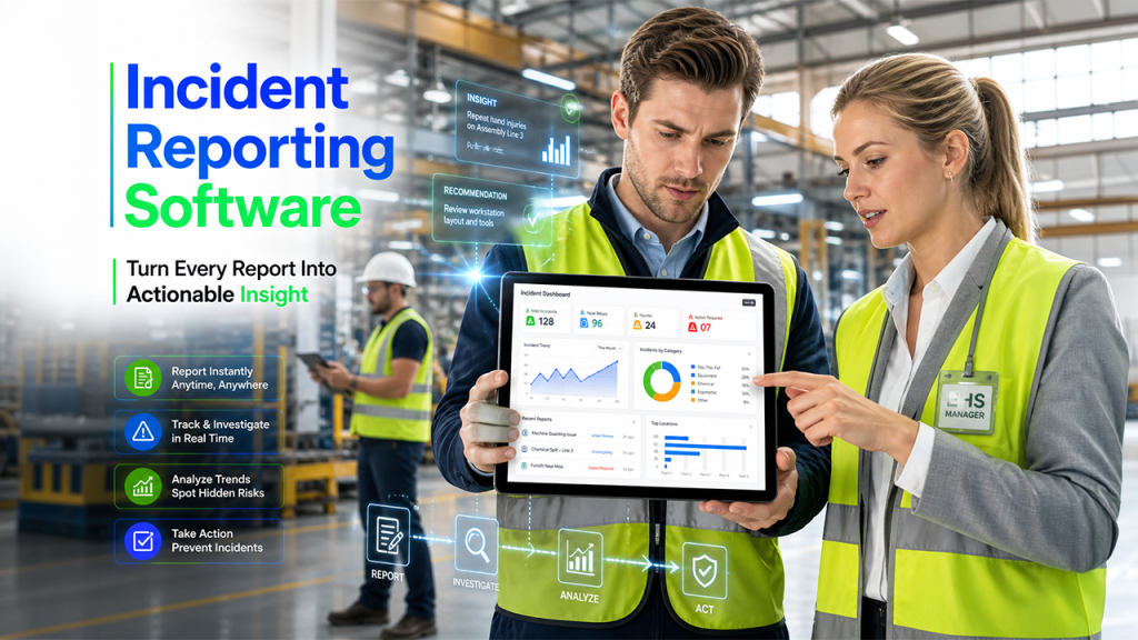 EHS regulatory compliance automation dashboard analyzing incident data and safety trends