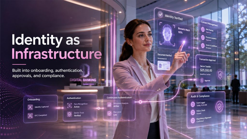 Digital identity infrastructure powering secure banking systems and customer authentication