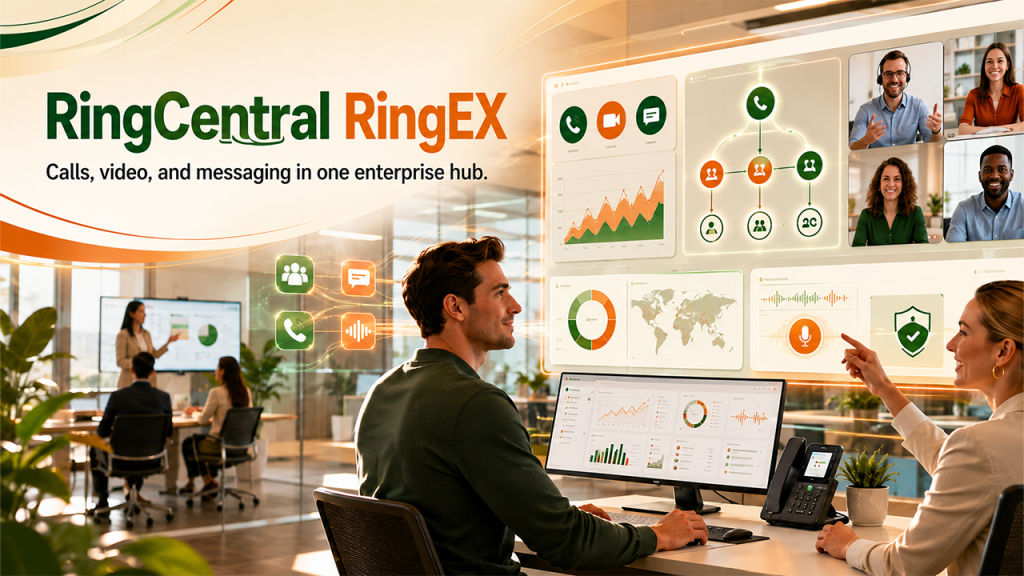 RingCentral RingEX enterprise unified communications platform for cloud business phone systems with voice, video, messaging, and AI features