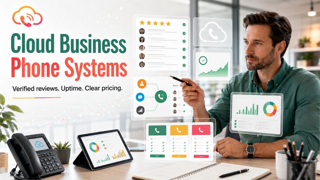 Research methodology used to evaluate cloud business phone systems based on reviews integrations uptime and pricing transparency