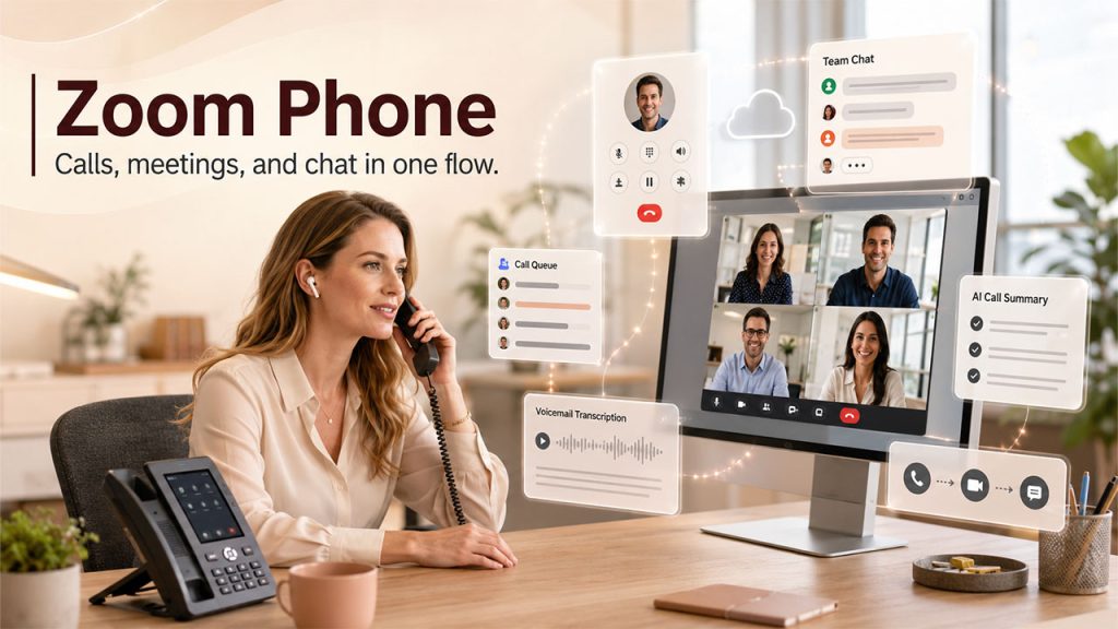 Zoom Phone cloud business phone system integrated with video meetings and team chat for cost-effective business communications