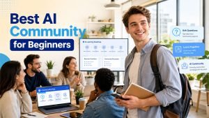 Beginner learning with an AI community through online discussions