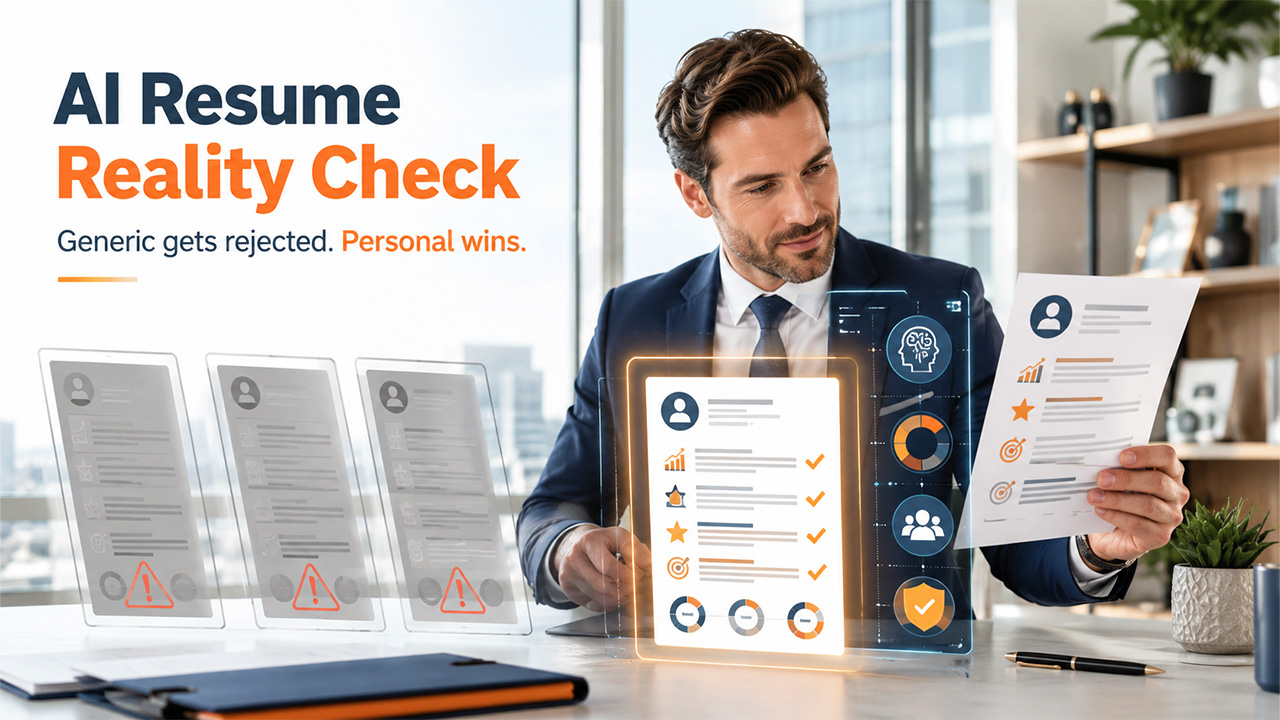 Hiring manager reviewing AI-generated resumes and evaluating candidate applications for job recruitment