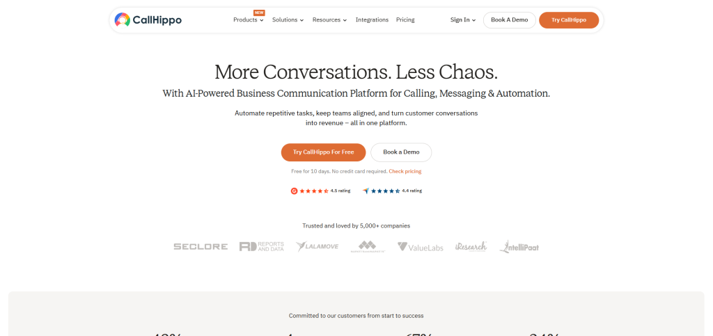 CallHippo AI Voice Agents for Businesses offering affordable VoIP calling, AI automation, and customer communication tools