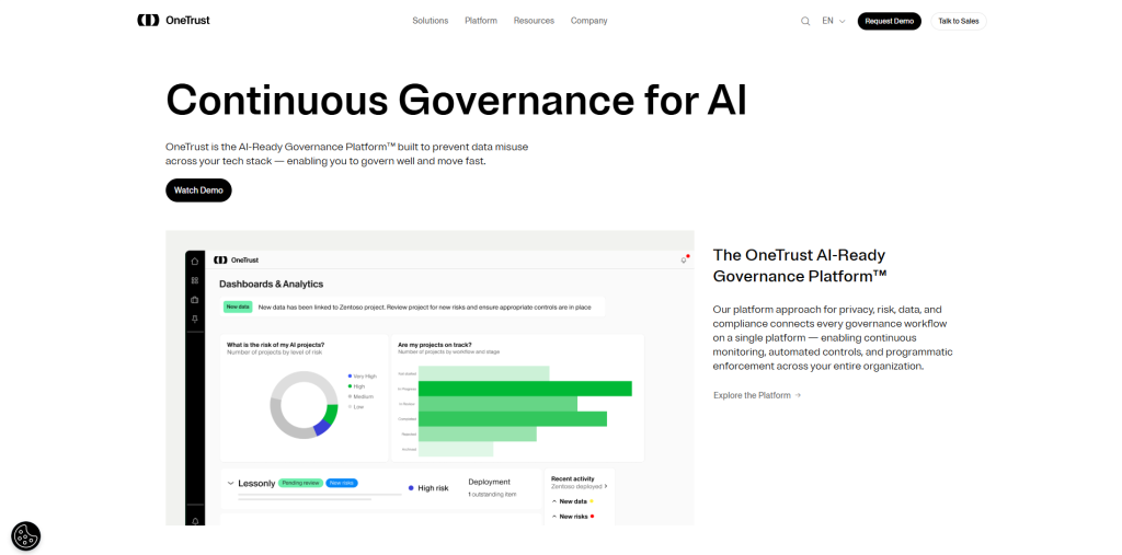 OneTrust platform helping tech teams manage privacy, third-party risk, data governance, compliance, and trust intelligence through a unified GRC framework.