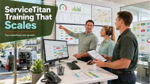 ServiceTitan training session helping home service businesses improve workflow management, reporting, dispatching, and operational efficiency