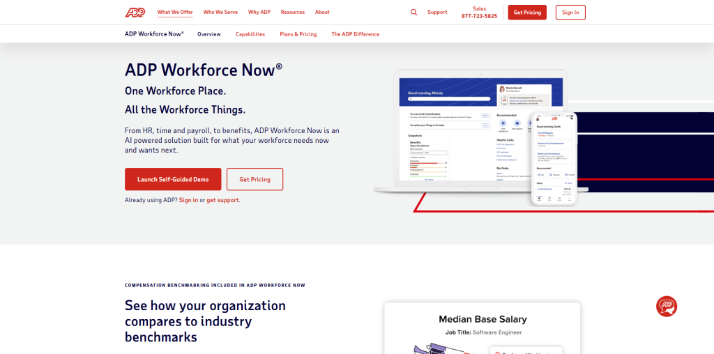 ADP Workforce Now user-friendly HRIS software for payroll, HR management, benefits administration, and employee self-service