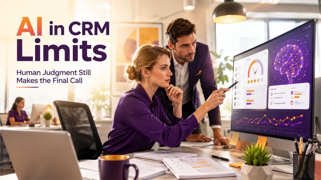 AI in CRM helping sales teams with lead scoring, CRM summaries, workflow automation, and customer data management.