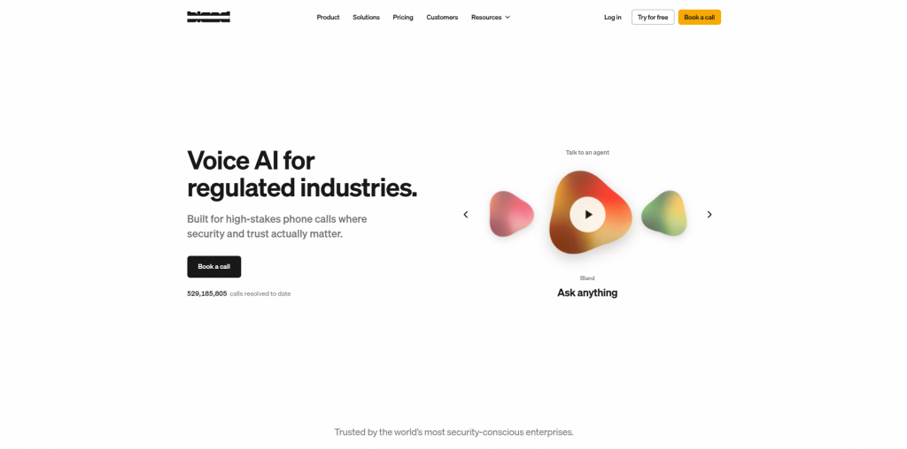 Bland AI voice agent platform for high-volume outbound calling automation with programmable AI conversations and developer APIs.