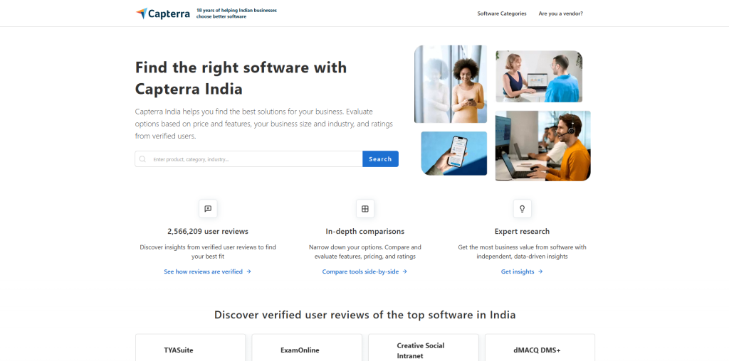 Capterra software comparison platform for comparing CRM and business software with verified user reviews and feature comparisons.
