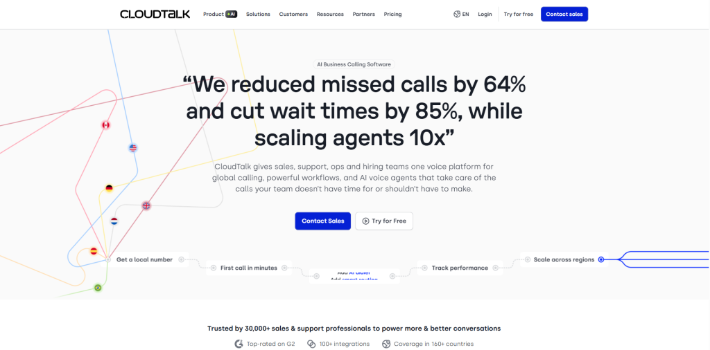 CloudTalk AI voice agent platform with AIVA for inbound and outbound business calls, CRM integration, and multilingual customer support.