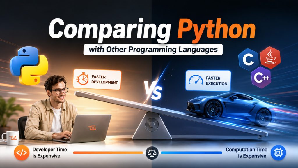 Comparing Python with other programming languages for development speed, performance, and versatility