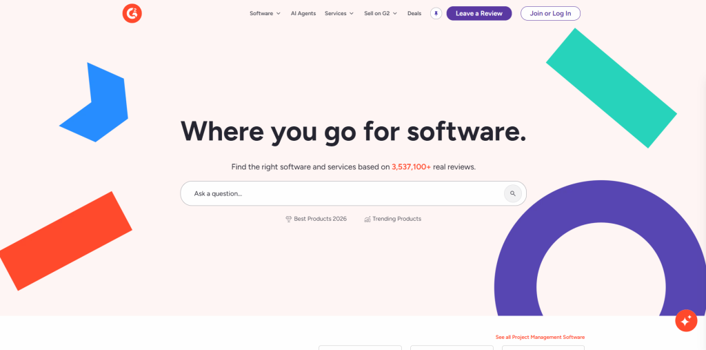 G2 software comparison platform displaying verified user reviews and CRM software comparisons for businesses.