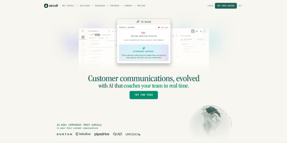 Aircall: Best for established small sales and support teams wanting AI voice features