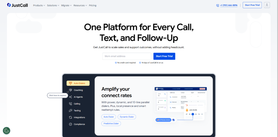 JustCall: Best for SMB teams that need integrated voice, SMS, and AI automation